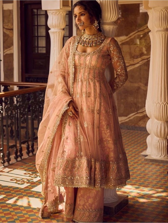 Lashkaraa Other - Lashkaraa Embroidered Peach Anarkali with palazzo pants